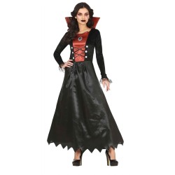 DEGUISEMENT HALLOWEEN FEMME VAMPIRE NOIR AVEC COL ROUGE TAILLE S