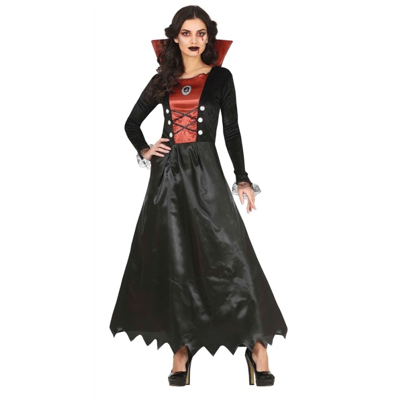 DEGUISEMENT HALLOWEEN FEMME VAMPIRE NOIR AVEC COL ROUGE TAILLE S
