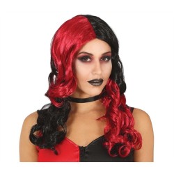 PERRUQUE CHEVEUX LONGS BOUCLES ROUGE ET NOIR SANS FRANGE