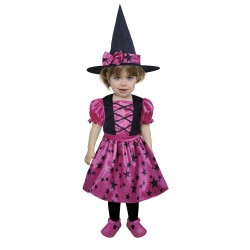 DEGUISEMENT HALLOWEEN  BEBE FILLE SORCIERE FUSHIA ET NOIR 18-24 MOIS