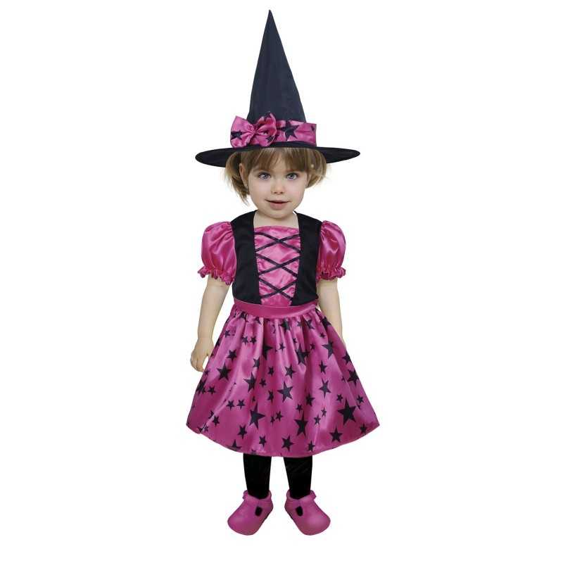 DEGUISEMENT HALLOWEEN BEBE FILLE SORCIERE FUSHIA ET NOIR 18-24 MOIS
