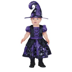 Costume De Sorcière Halloween Enfant Fille/garçon - Taille 2 à 5 Ans, Extensible - Robe Longue, Chapeau Pointu, Tissu Doux