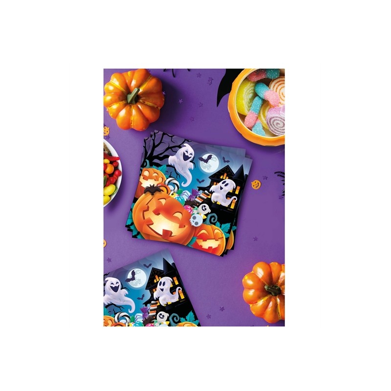 12 SERVIETTES HALLOWEEN CITROUILLES ET FANTOMES 33 X 33 CM