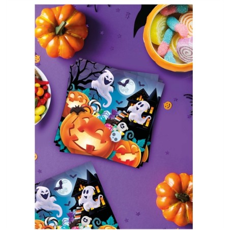 12 SERVIETTES HALLOWEEN CITROUILLES ET FANTOMES 33 X 33 CM