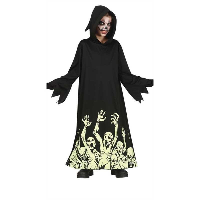 DEGUISEMENT HALLOWEEN TUNIQUE NOIRE AVEC SQUELETTE DECU TAILLE 5-6 ANS