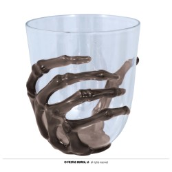 VERRE TRANSPARENT MAIN DE SQUELETTE NOIRE 9.5 CM