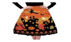 JUPE NOIR ET ORANGE CHATEAU HANTE ET SORCIERE ADULTE HALLOWEEN