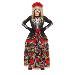 DEGUISEMENT HALLOWEEN FILLE CATRINA SQUELETTE JOUR DES MORTS TAILLE 7-9 ANS 