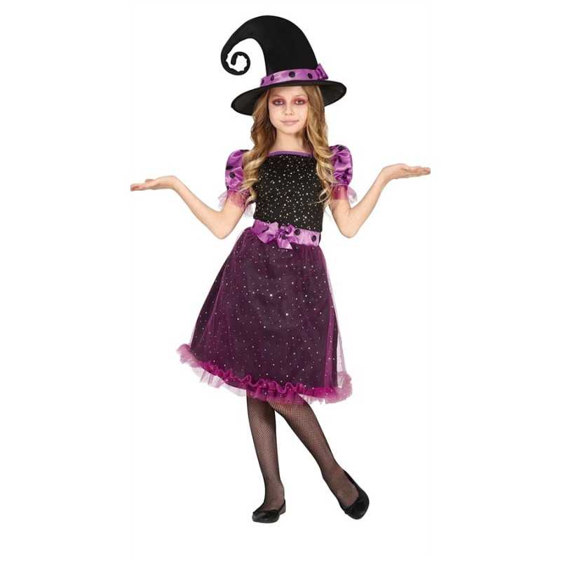 DEGUISEMENT HALLOWEEN SORCIERE VIOLET ET NOIR TAILLE 3-4 ANS
