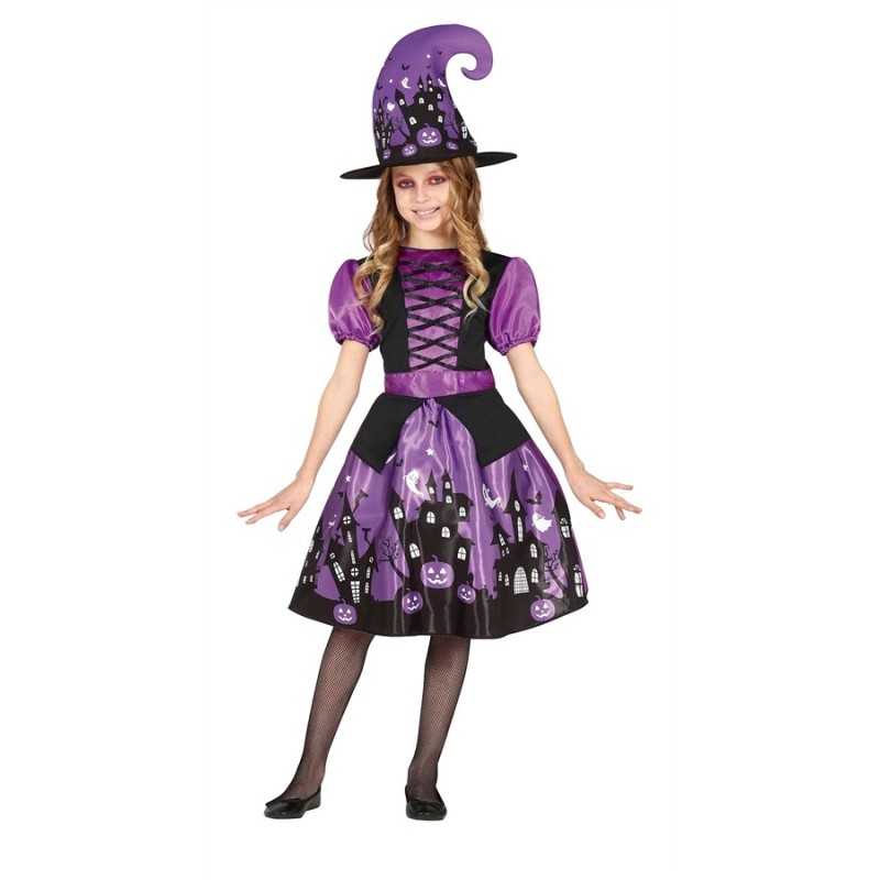 DEGUISEMENT HALLOWEEN SORCIERE VIOLET ET NOIR TAILLE 5-6 ANS