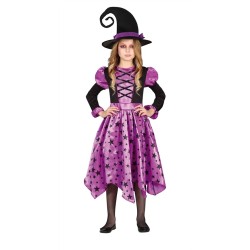 DEGUISEMENT HALLOWEEN SORCIERE VIOLET ET NOIR ETOILE TAILLE 10-12 ANS