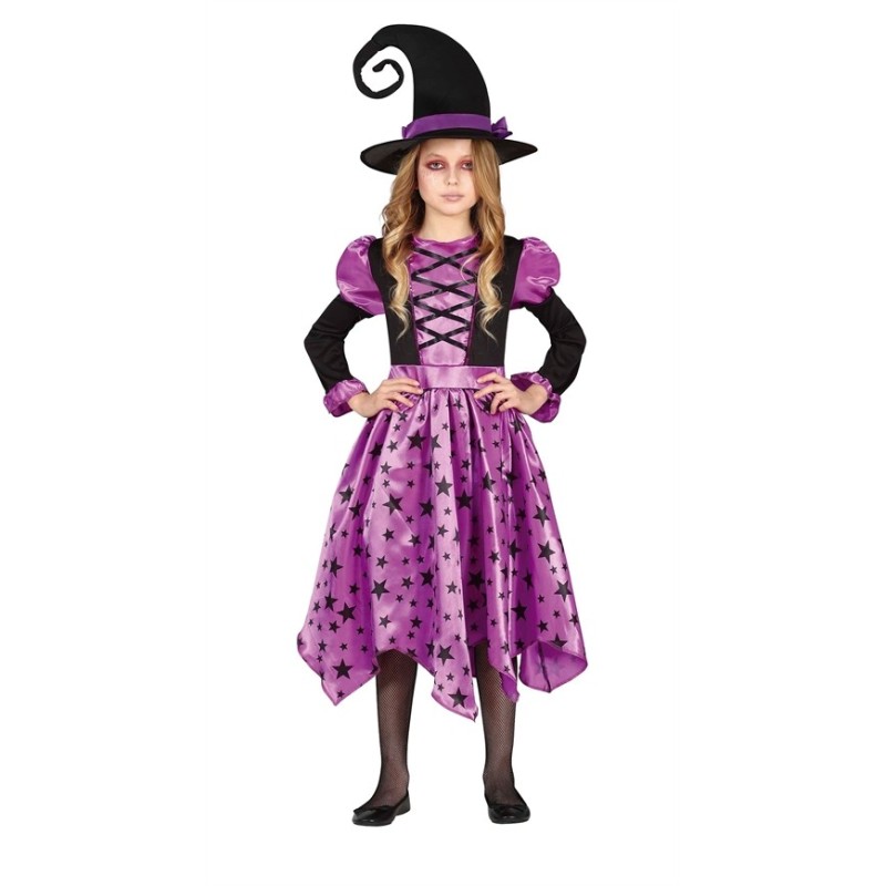 DEGUISEMENT HALLOWEEN SORCIERE VIOLET ET NOIR ETOILE TAILLE 3-4 ANS