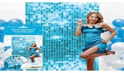 RIDEAU MURAL DECORATIF MOSAIQUE BLEU 100 X 200 CM 