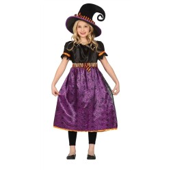 DEGUISEMENT HALLOWEEN SORCIERE VIOLET ET NOIR TOILE D'ARAIGNEE  TAILLE 7-9 ANS