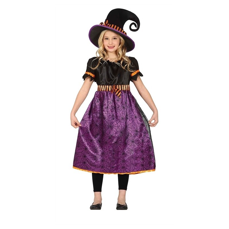 DEGUISEMENT HALLOWEEN SORCIERE VIOLET ET NOIR TOILE D'ARAIGNEE  TAILLE 3-4 ANS