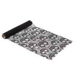 CHEMIN DE TABLE HALLOWEEN NOIR DENTELLE AVEC CRANE TETE DE MORT 28 CM X 3 M