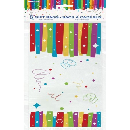 8 SACHETS CADEAUX PLASTIFIES JOYEUX ANNIVERSAIRE MULTICOLORES