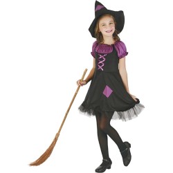 DEGUISEMENT HALLOWEEN SORCIERE NOIR ET VIOLET TAILLE S (3-4 ANS )
