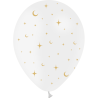 SACHET DE 8 BALLON BLANC AVEC LUNE ET ETOILES OR 30 CM 