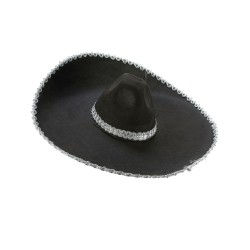 SOMBRERO NOIR AVEC BORDURE ARGENT 