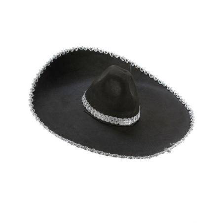 SOMBRERO NOIR AVEC BORDURE ARGENT 