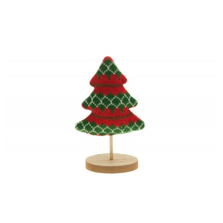 SAPIN TRICOT NOEL ROUGE/VERT SUR SOCLE BOIS 5.5 CM X 11 CM X 17 CM