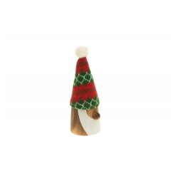 TETE PERE NOEL TRICOT NOEL ROUGE-VERT BOIS 6 CM X 8 CM X 14 CM