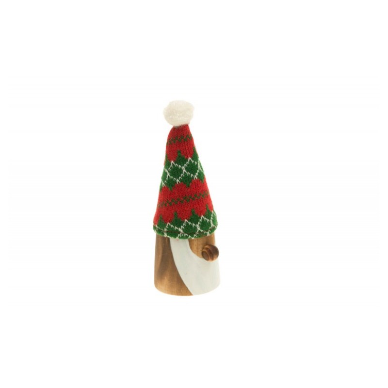 TETE PERE NOEL TRICOT NOEL ROUGE-VERT BOIS 6 CM X 8 CM X 14 CM