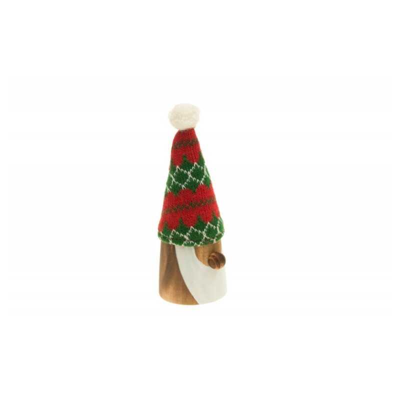 TETE PERE NOEL TRICOT NOEL ROUGE-VERT BOIS 6 CM X 8 CM X 14 CM