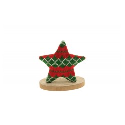 ETOILE TRICOT NOEL ROUGE-VERT SUR SOCLE BOIS 7 CM X 11 CM X 12.5 CM