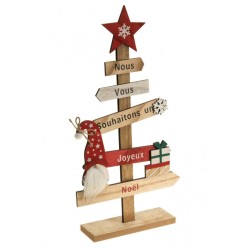 CENTRE DE TABLE BOIS JOYEUX NOEL GNOMES 5 DIRECTIONS 43 CM