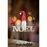 CENTRE DE TABLE BOIS NOEL GNOME 8 LEDS SUR TRONC BOIS NEIGE 24CM