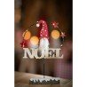 CENTRE DE TABLE BOIS NOEL GNOME 8 LEDS SUR TRONC BOIS NEIGE 24CM