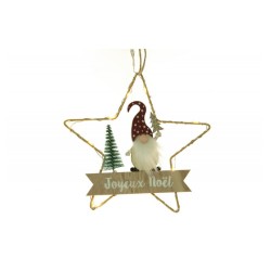 ETOILE METAL GNOME JOYEUX NOEL LEDS A SUSPENDRE 17 CM X 27 CM