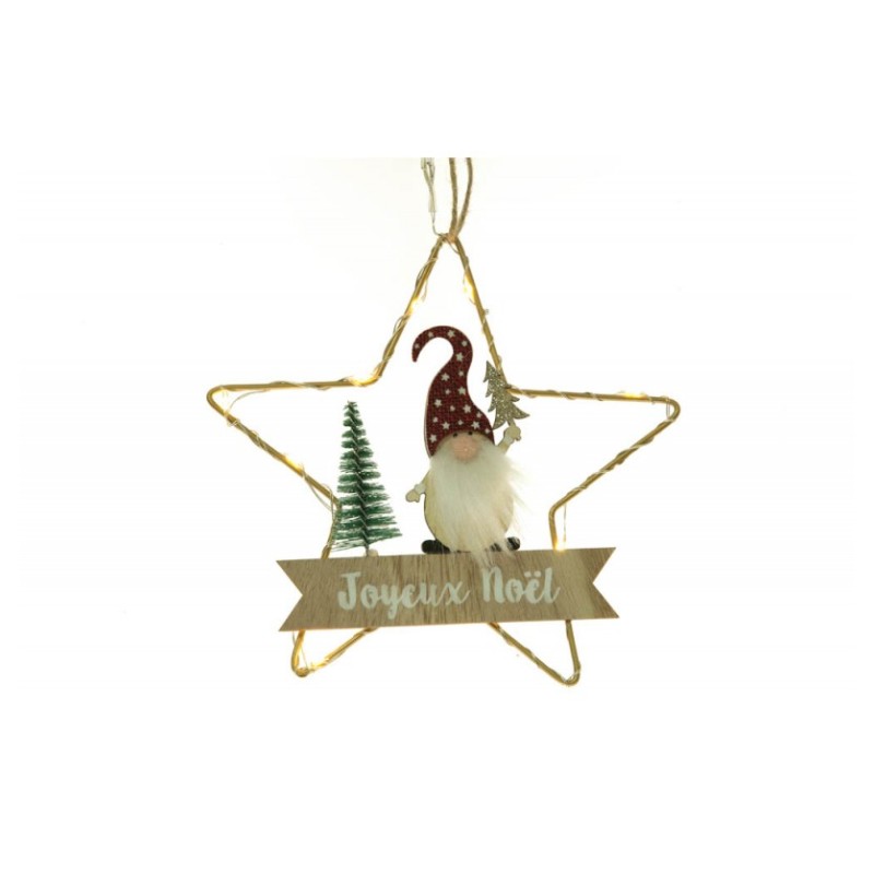 ETOILE METAL GNOME JOYEUX NOEL LEDS A SUSPENDRE 17 CM X 27 CM