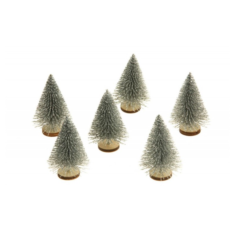 SACHET 6 MINI SAPINS DE TABLE PAILLETTES ARGENT 4 CM X 7 CM