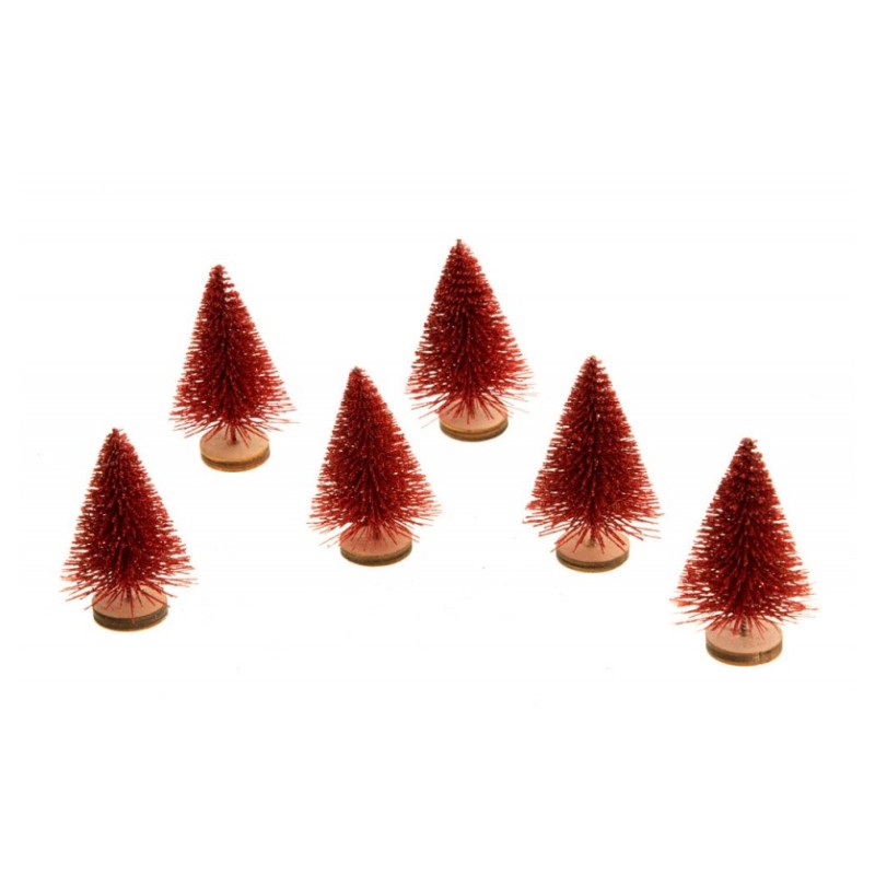 SACHET 6 MINI SAPINS DE TABLE PAILLETTES ROUGE 4 CM X 7 CM