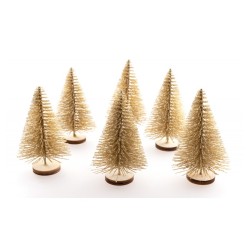 SACHET 6 MINI SAPINS DE TABLE PAILLETTES OR 4 CM X 7 CM