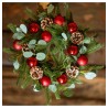 COURONNE AVENT SAPIN VEGETALE REALISTE BOULES ROUGES POMMES DE PIN PAILLETTES DI