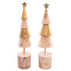 SAPIN BOIS NATUREL FEUILLE OR AV ETOILE DIA 4.5CM X 19CM - 2 MODELES