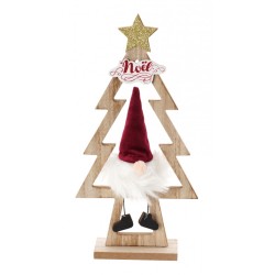 CENTRE DE TABLE SAPIN PERE NOEL VELOURS BORDEAUX FOURRURE BARBE BLANCHE 