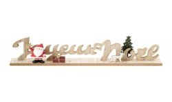 CENTRE DE TABLE BOIS JOYEUX NOEL HAPPY SANTA 29 CM X 5 CM X 9.5 CM