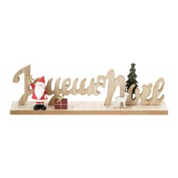 CENTRE DE TABLE BOIS JOYEUX NOEL HAPPY SANTA 29 CM X 5 CM X 9.5 CM