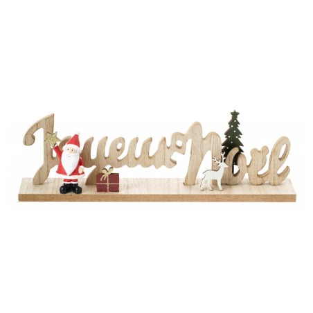 CENTRE DE TABLE BOIS JOYEUX NOEL HAPPY SANTA 29 CM X 5 CM X 9.5 CM