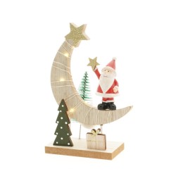 CENTRE DE TABLE BOIS LUNE HAPPY SANTA AV LEDS 11 CM X 5 CM X 16.5 CM