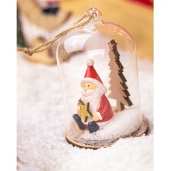 DECORATION VERRE HAPPY SANTA DIA 7 CM X 12 CM A POSER OU SUSPENDRE