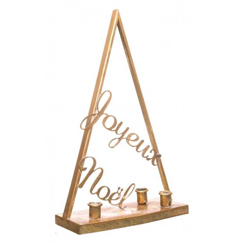 BOUGEOIR 3 BOUGIES FLAMBEAUX MAJESTIC OR BROSSE FINITION VINTAGE JOYEUX NOEL