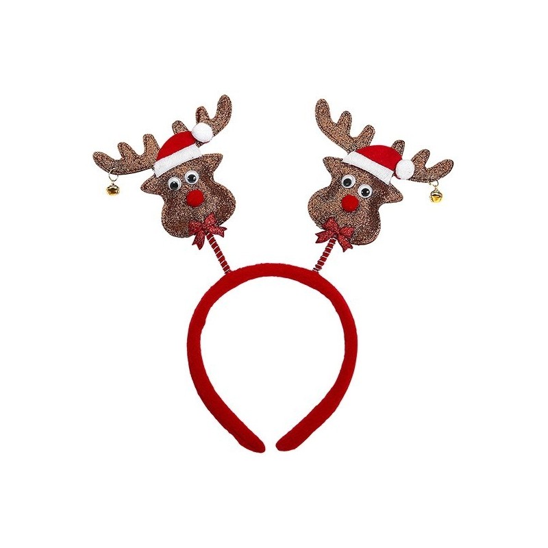 SERRE-TETE CORNES DE RENNE AVEC CHAPEAU DE NOEL CLOCHETTES SERRE-TETE CORNES DE RENNE AVEC CHAPEAU DE NOEL CLOCHETTES