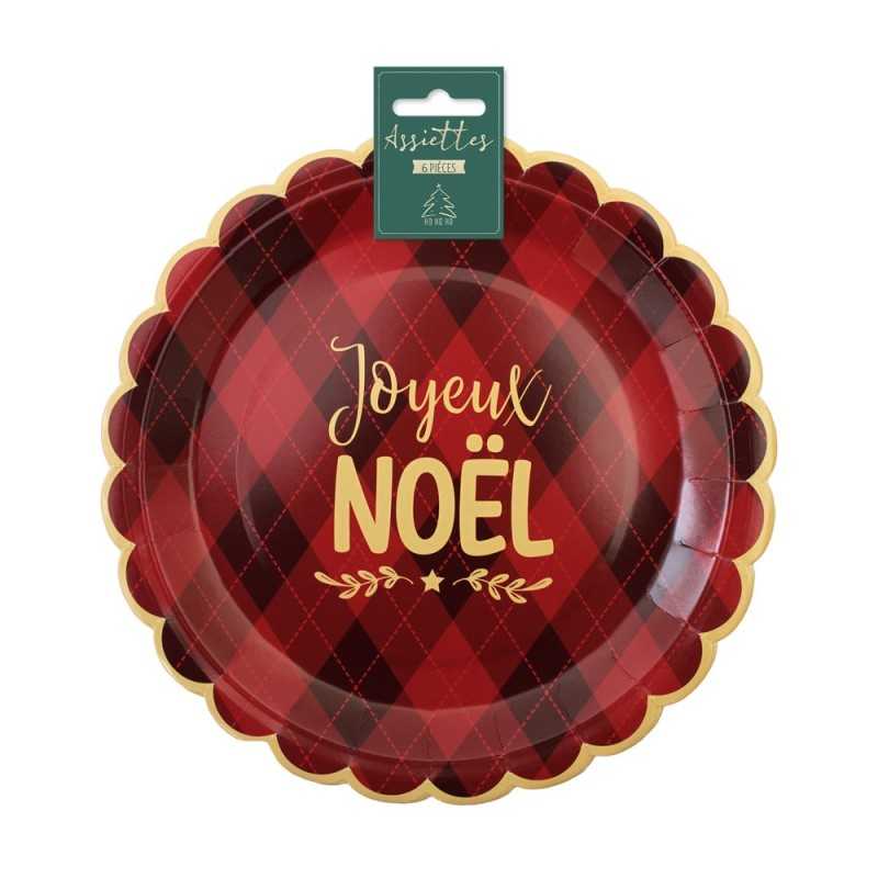 6 ASSIETTES CHIC ROUGE JOYEUX NOEL OR 23 CM 