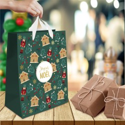 SAC CADEAU GM JOYEUX NOEL SUR FOND VERT